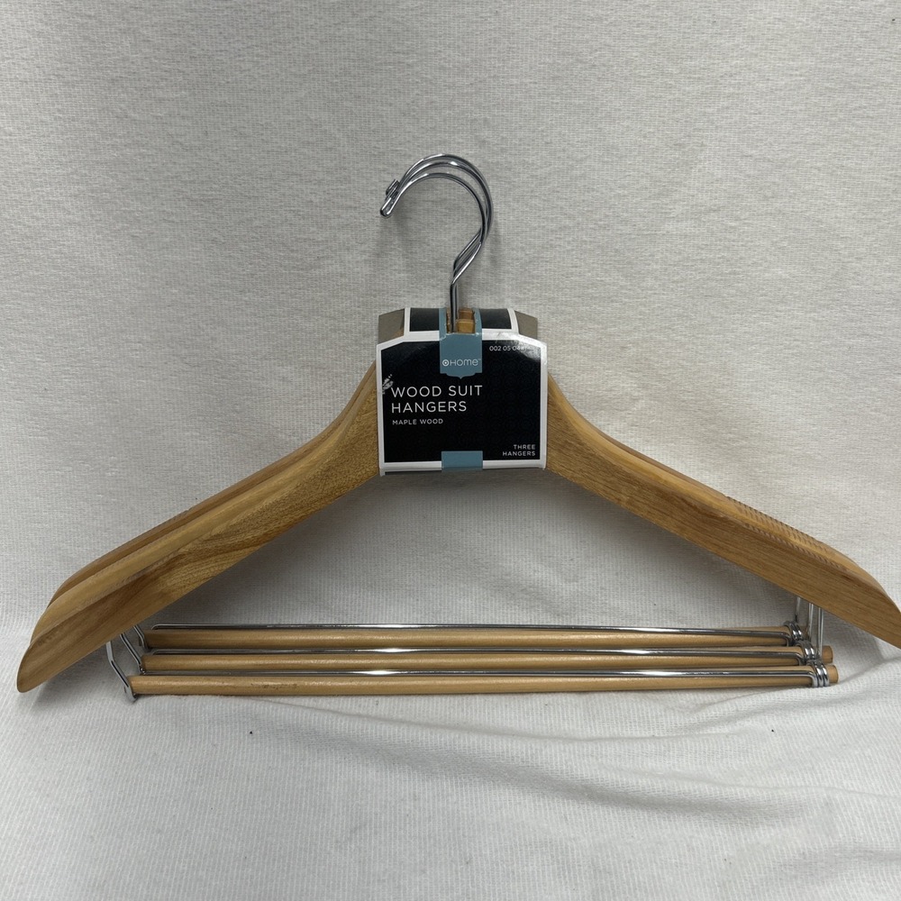 3 Pack Wooden Suit Hanger With Pants Bar, Solid Wood Shirt Hangers